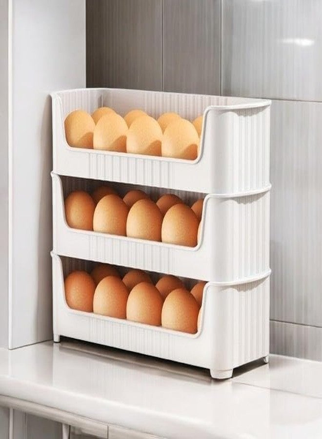 DNkitch 30 Grid Egg Storage Box Egg Refrigerator Storage Tray, Stackable Plastic Egg Containers for Fridge Kitchen, Egg Holders Dispenser Box Travel Egg Storage Container (3 PCS) - Image 1